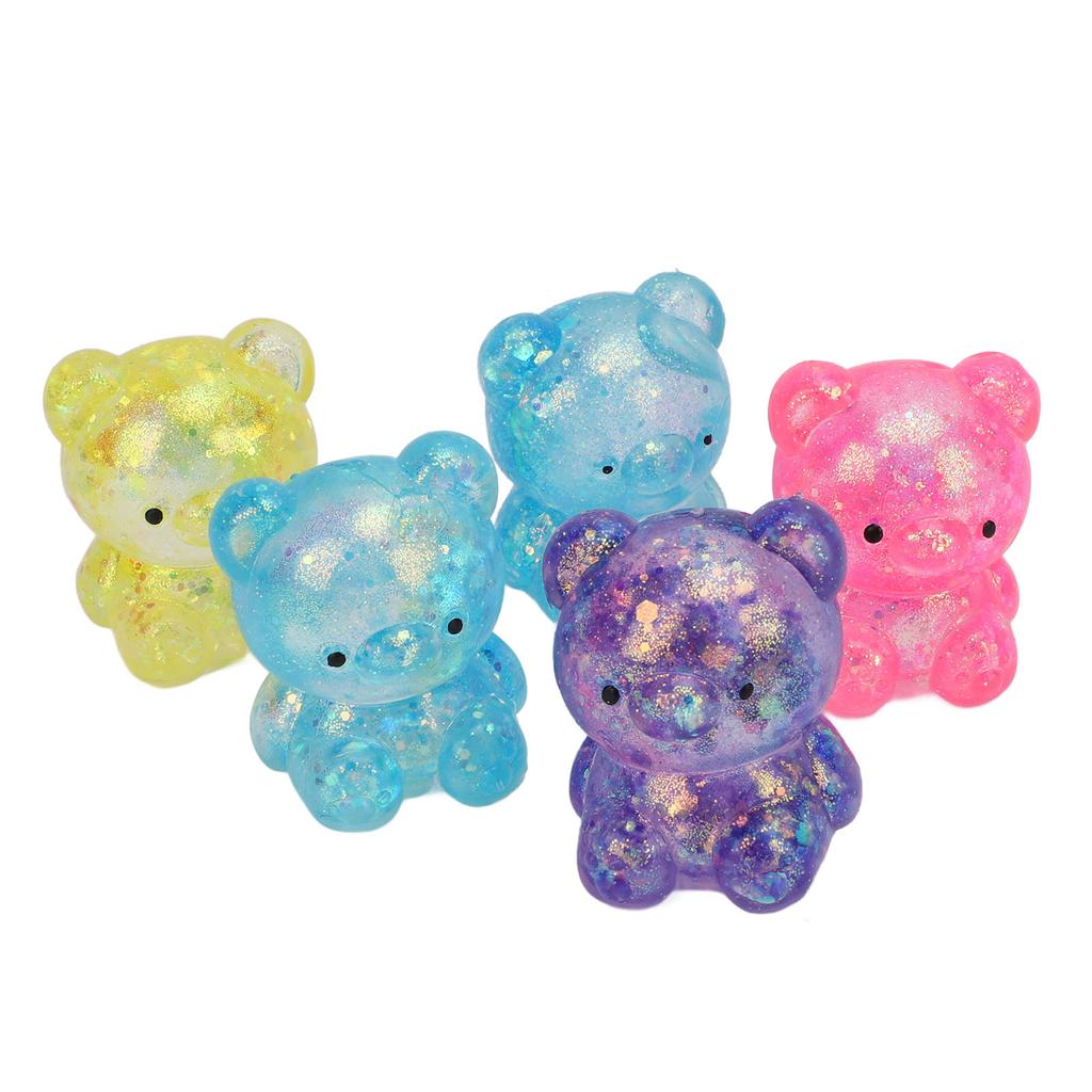 5Pcs Bear Stress Ball Squeeze Ball Mixed Color Soft Flexible TPR Stress Relief Slow Rising Stretchy Dough Balls for