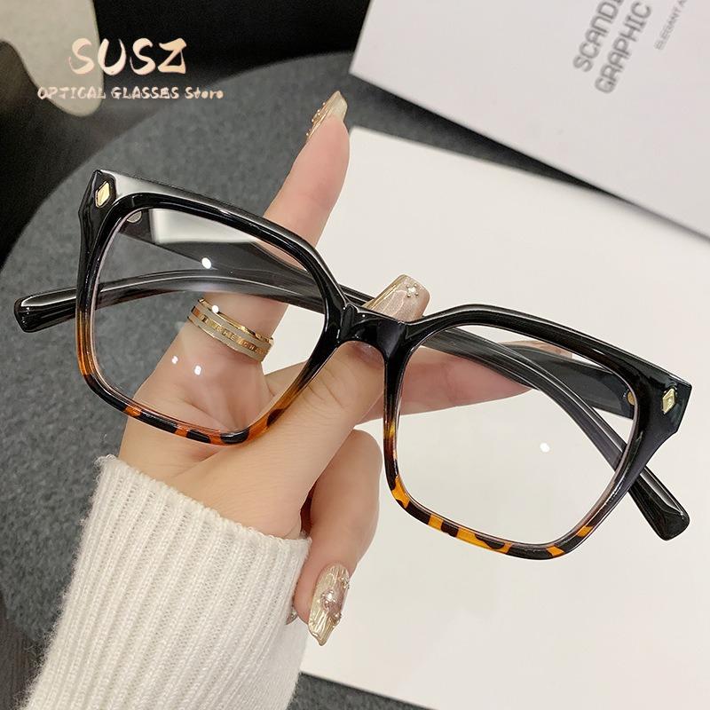 SUSZ Reading Glasses Colorful PremiumRectangle Light BlockingWomen's Fashion Myopia Glasses Prescription Progressive Eyeglasses