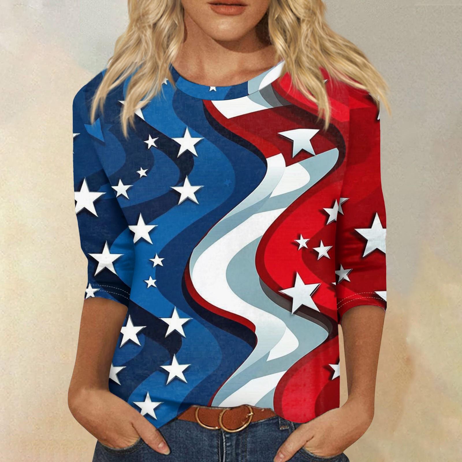 

Женская модная повседневная свободная футболка с круглым вырезом и рукавами 3/4 с принтом, женский топ XL тёмно-синий