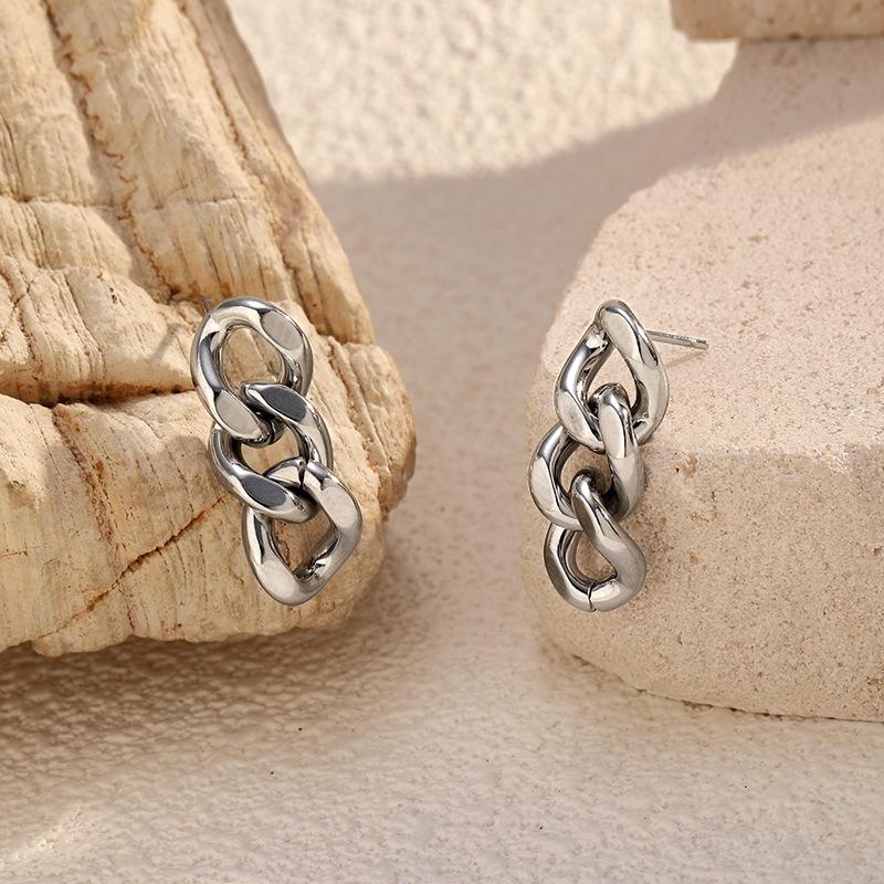 European and American Style Stainless Steel Geometric Chain Titanium Steel Stud Earrings Women's Light Luxury Fashion Simple Stainless Steel Stud
