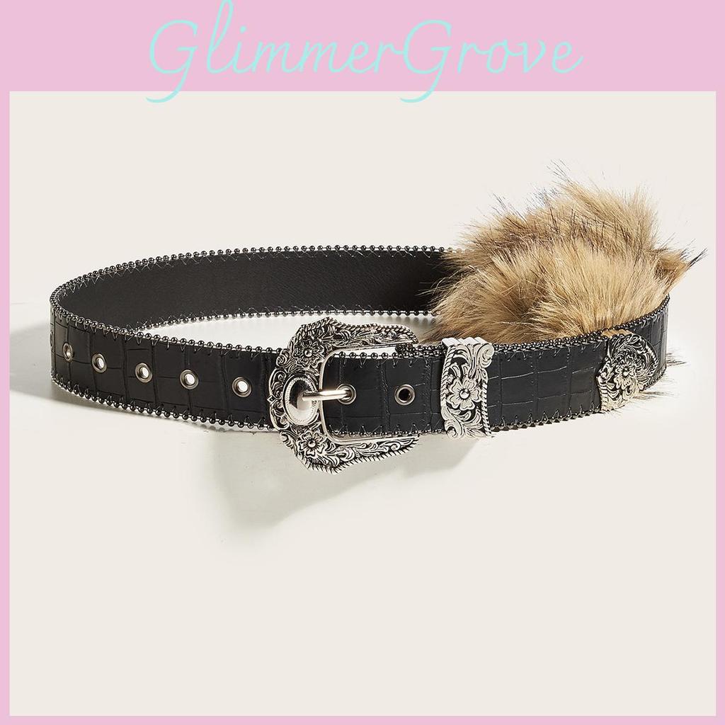 Oversized Waist Belt With Alloy Pin Buckle And Plush Design For Casual Street Style