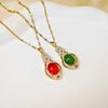Retro Chic Titanium Steel Necklace: Luxury Gemstone Gourd Pendant for Women