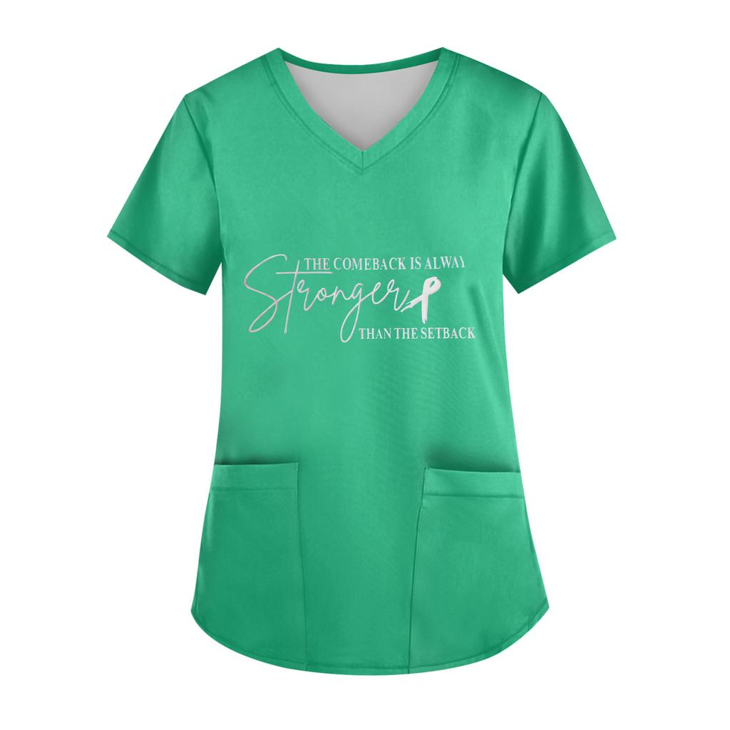 Women's V-Neck Short-Sleeve Pocketed Top With Side Slit