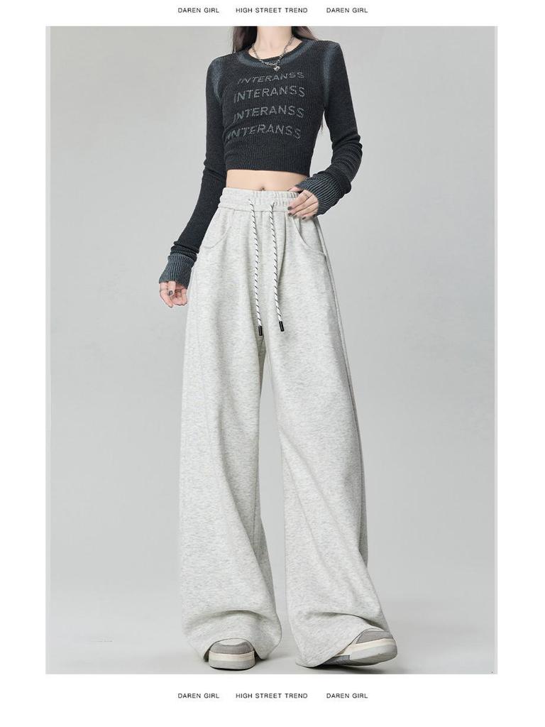 2025 Women's American Style High Waist Velvet Wide-Leg Sweatpants for Autumn/Winter