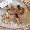 Design Sense Rattan Grass Woven Earrings Women's Retro Ethnic Style Bohemian Vacation Style Earrings Exaggerated Antique Earrings