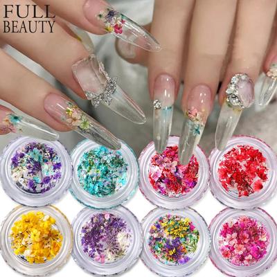 1 krabička na nehty sušená květina malá sedmikráska přírodní květinová nálepka smíšená suchá květina DIY obtisky na nehty UV gel Polish manikúra