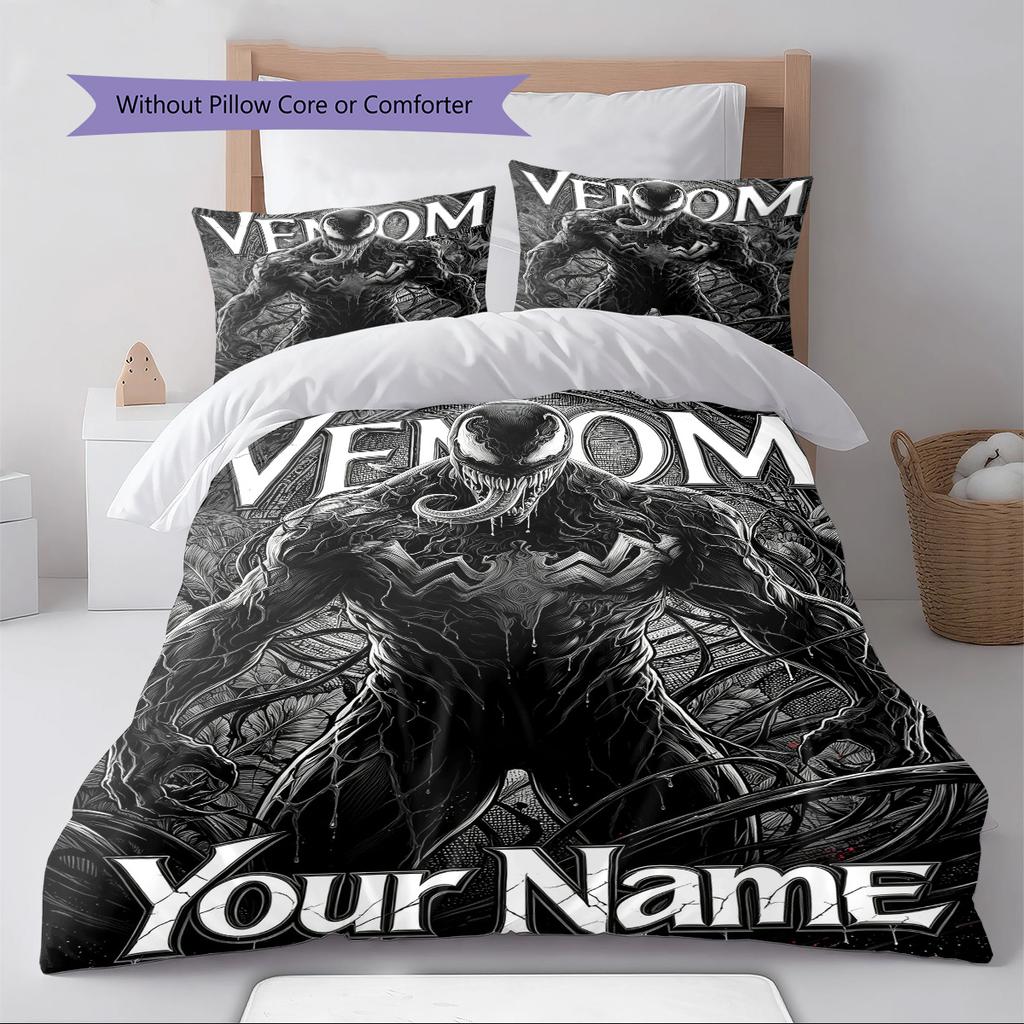 Name Custom Black-Venom Pattern Bedding Set Quilt Cover Pillowcase Home Decor Gift (1 * Duvet Cover + 2 * Pillowcase, Without Core)
