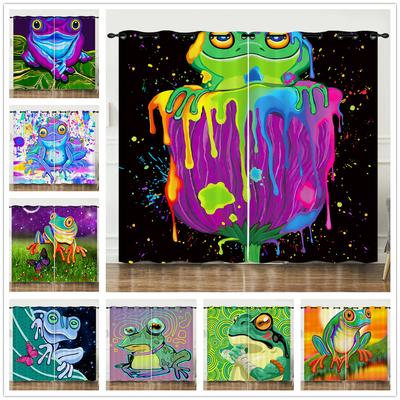 Curtain Cartoon Animation Animal Color Frog 3D Digital Printing Blackout Curtain Punching