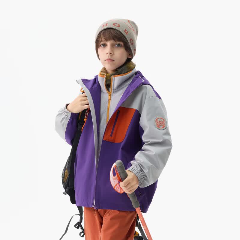 MQD Kids' Waterproof Color Block Outdoor Hooded Jacket