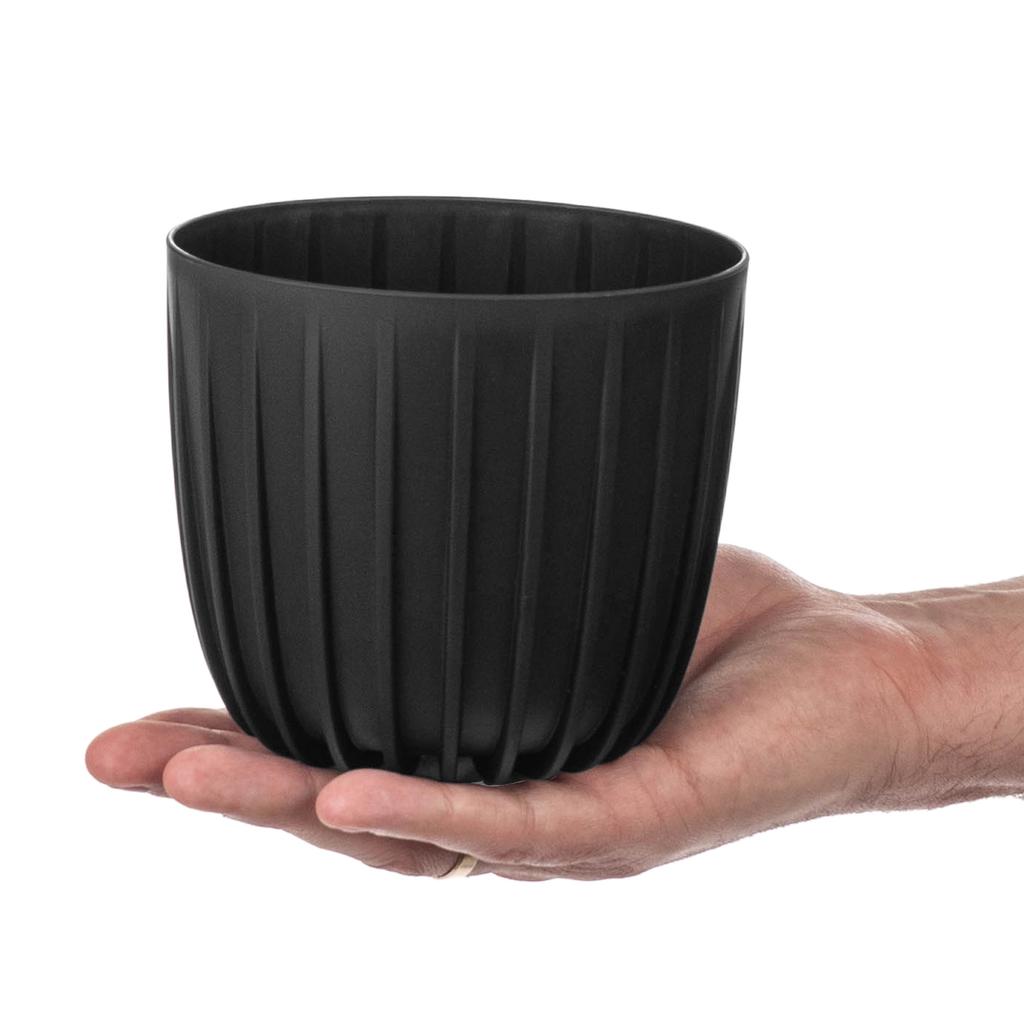 KADAX Blumentopf Übertopf Pflanzgefäß 12,5cm Rund Kunststoff Pflanzenständer Schwarz