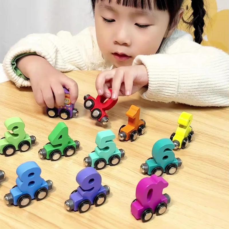 Wooden Number Digital Magnetic Train Toys Colorful Building Blocks Educational Hand-Eye Coordination Magnetic Digital Train