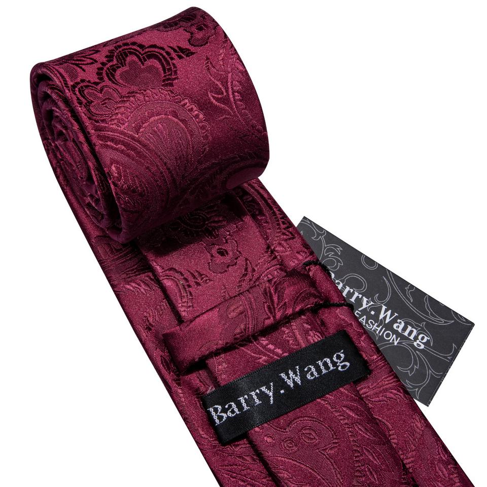 Barry.Wang Tie with Brooches for Men Paisley Flower Necktie Hanky Cufflinks Set Wedding Designer Formal