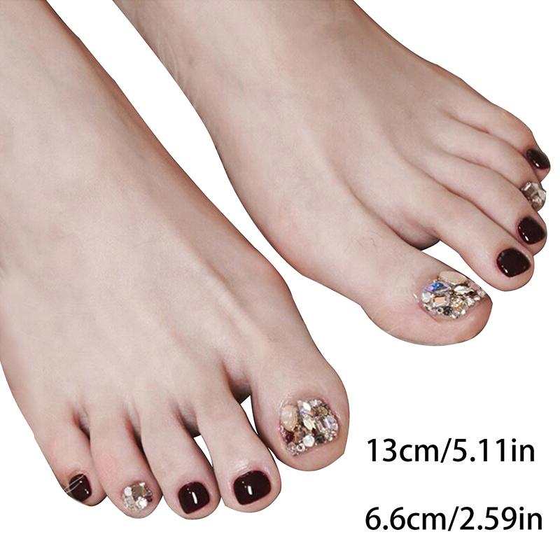 24Pcs Toe Nails Fake Nails Nail Sticker Jelly Glue Press On Rhinestone Nails French Nail Manicure Set Nail Care Tool Nail Salon