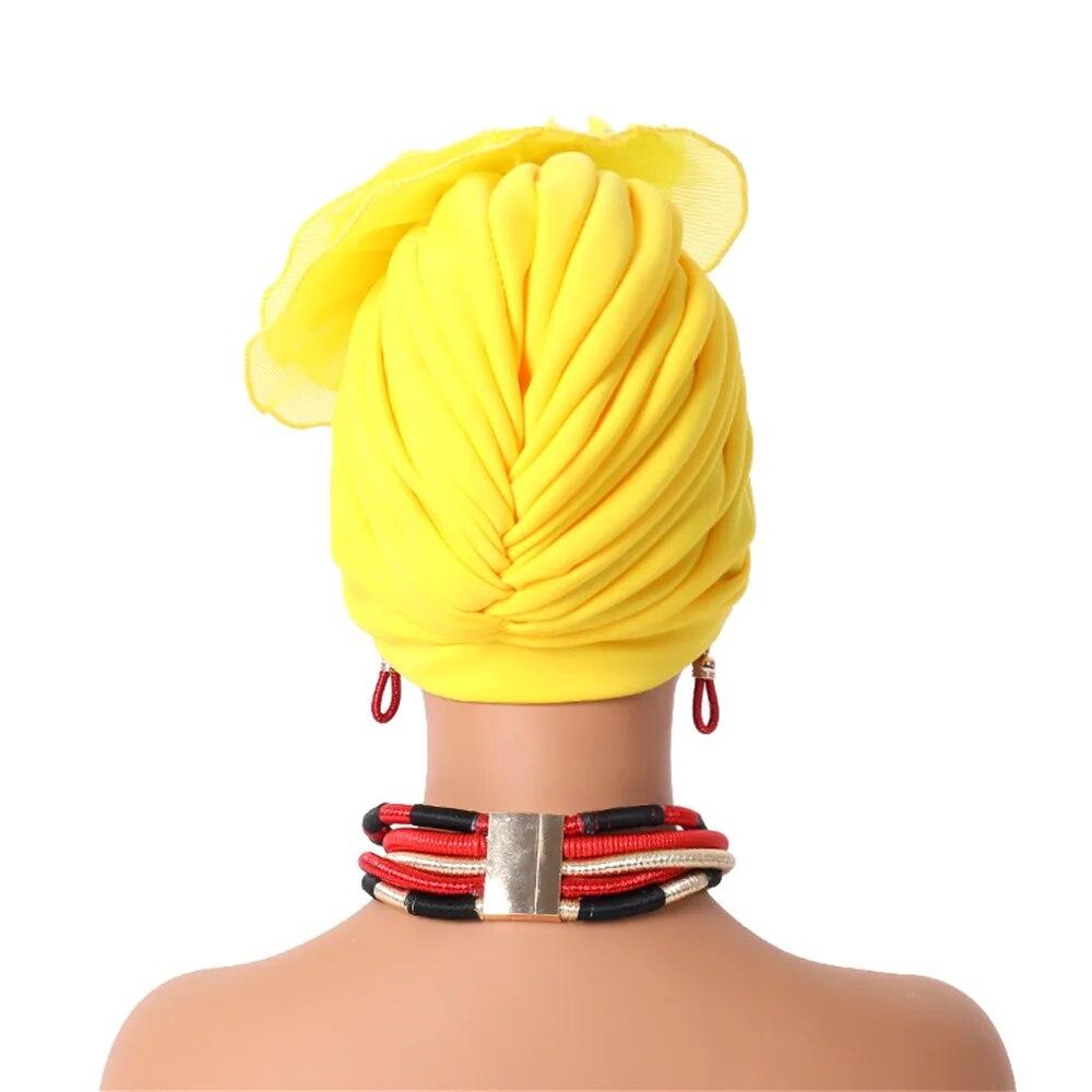 Ruffled Flower Women Turban Cap Female Head Wraps