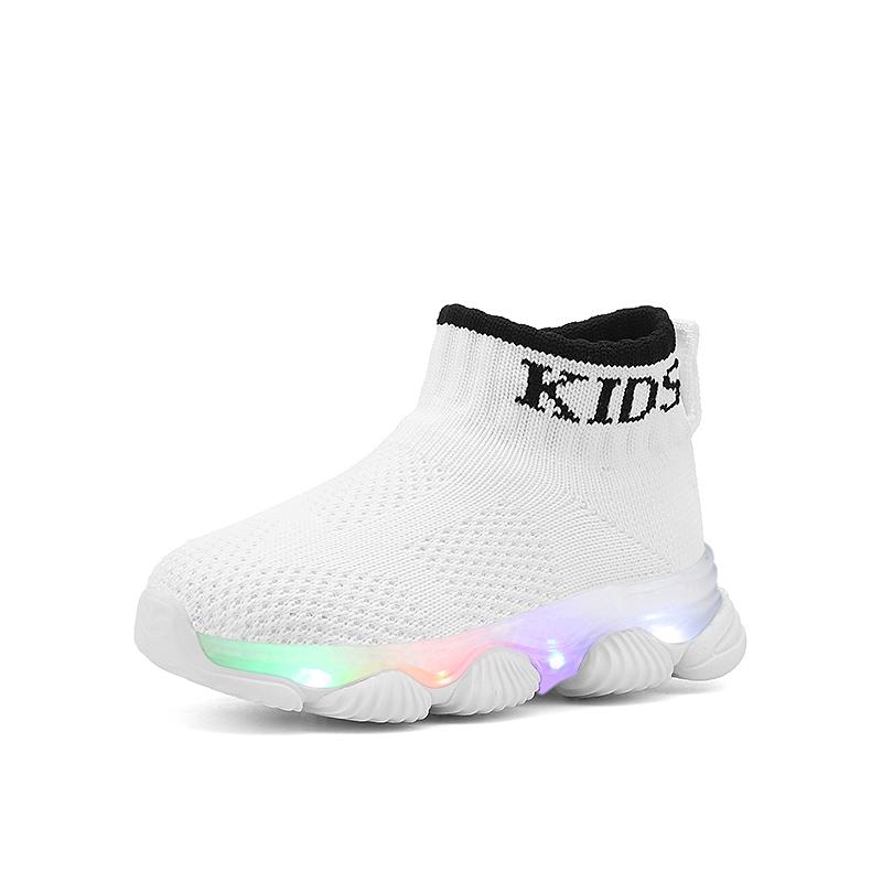 

Toddler LED Light Sneakers High Top Boys Platform Slip on Shoes Children Spring Knit Sock Sneaker Glowing Shoes for Little Boy 21 білий