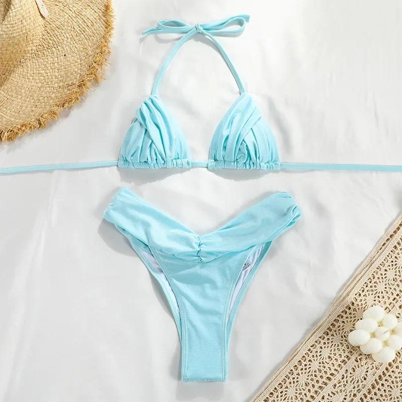 Bandage Bikinis Set Sexy Bikini Sets Solid Swimsuit Women Beachwear 2026 Summer Swimwear High Cut Bathing Suit Beach Biquinis
