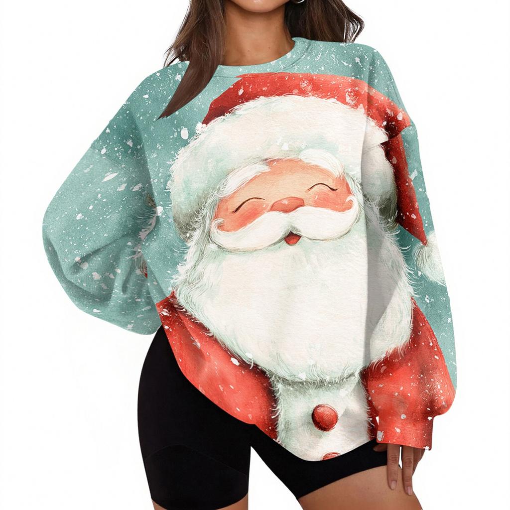 Women's Christmas Print Crewneck Sweatshirt, Lightweight Casual Trendy Pullover for Holiday Wear