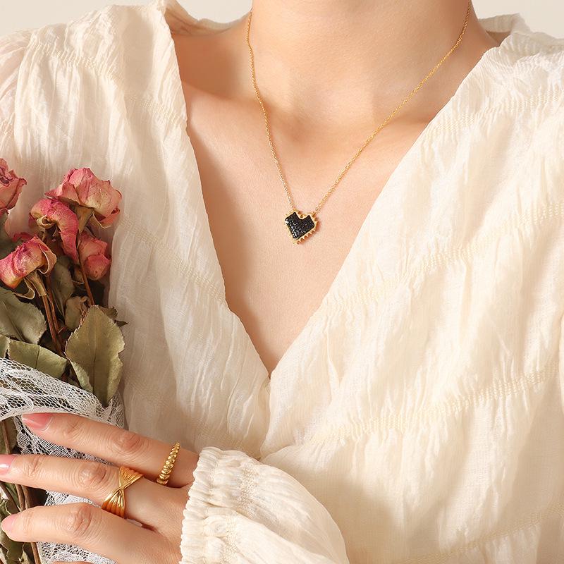 18K Gold-Plated Black Diamond Zircon Heart Necklace - European Style Summer Essential