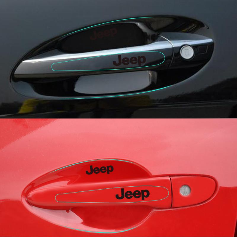 8Pcs Car Door Handle Rubber Sticker Decal Decals Accessories For Jeep Grand Cherokee Wrangler JK Gladiator Compass Renegade Patr