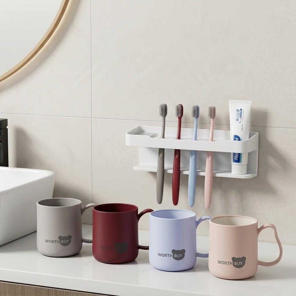 Unbreakable PP Plastic Bathroom Tumbler Cup with Handle Matte Toothbrush Mug Drinking Cup for Kids Home Bathroom Accessories