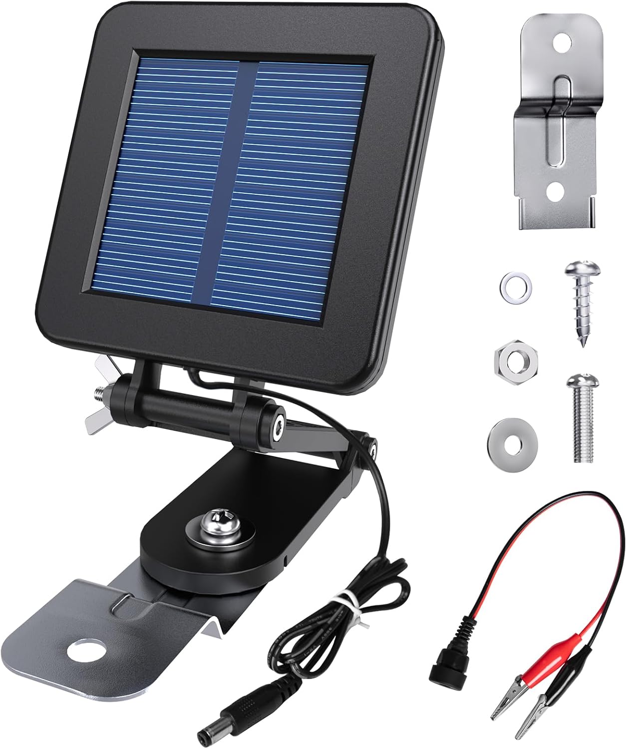 

Efficient 6V Solar Panel Charger for Deer Feeder, Adjustable Mount & Alligator Clips, Compatible with Game Feeder Timer and 6V Rechargeable Batteries чорний