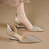 Hollow Rhinestone Baotou One Strap High Heels Summer Pointed Toe Shallow Mouth Special Heel Sandals