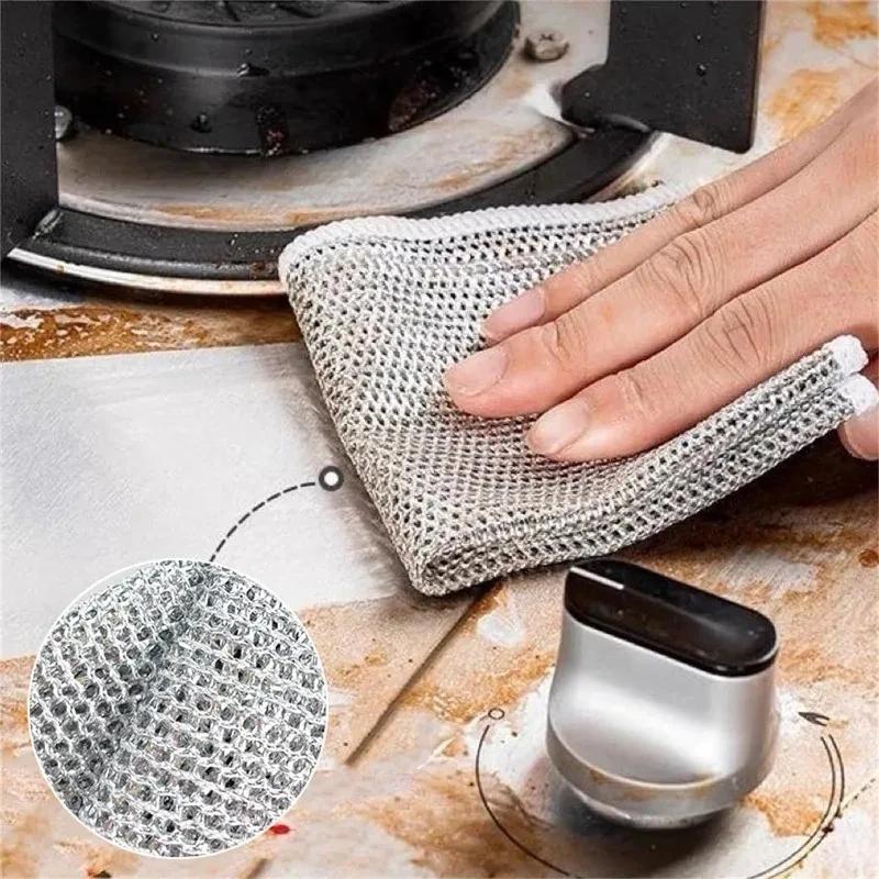 1/10/20pcs Thickened Steel Wire Cleaning Cloth Non-Scratch Double-layer Iron Microfiber Mesh Dishrag Washing Pot Rags Kitchen