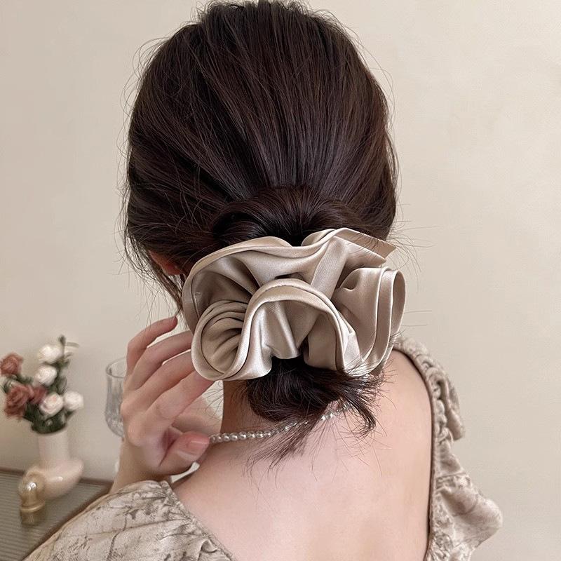 French Satin Large Hair Ropes Headband For Women Simple Oversized Elastic Hairband Scrunchies Hair Ornament Ponytail Headwear