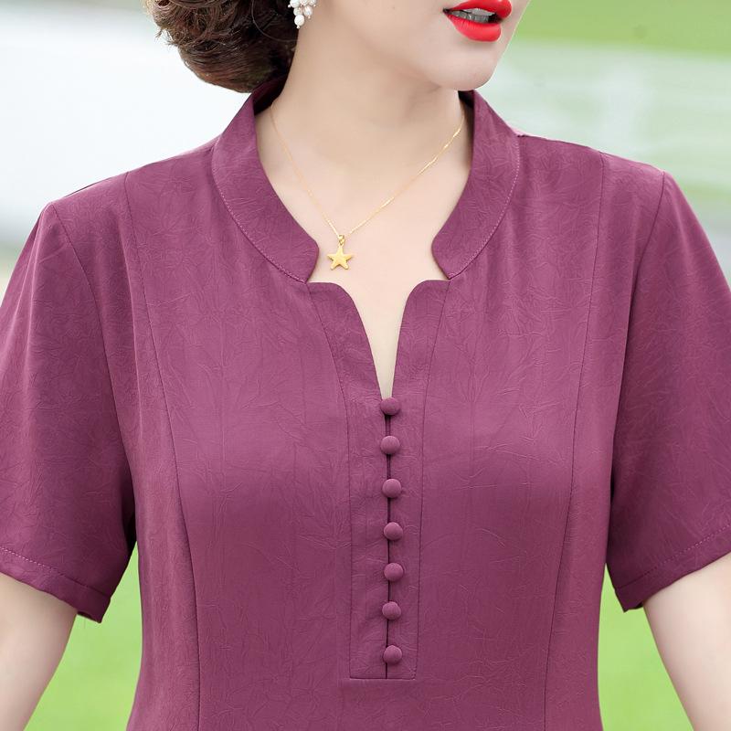 Summer 2025 Noble Lady Plus Size Dress - Short-Sleeved, Elegant Design for Middle-Aged & Elderly Women
