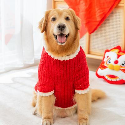 Retriever Edge Herding Medium and Large Dogs New Year's Dog Clothes Festive New Year's Greetings Autumn and Winter Two-legged Flannel Pet Dog Clothing