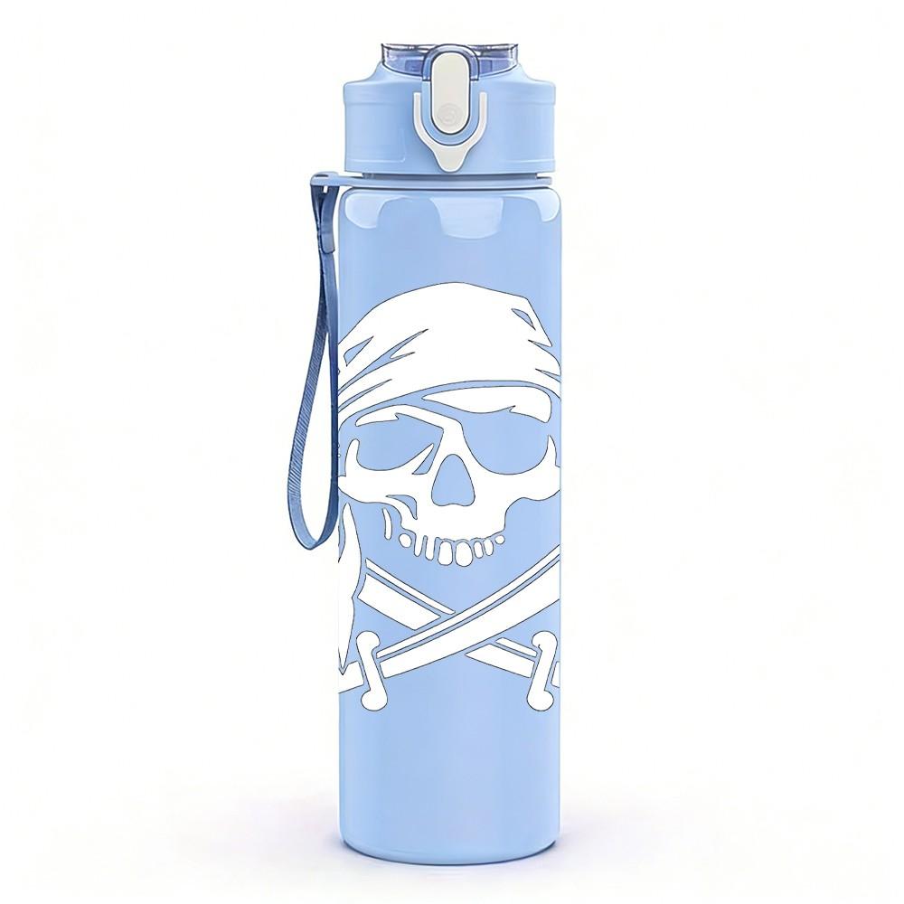 1PC Pirate Skull Sword Sketch Print 750ml Color Plastic Sports Water Bottle Leakproof Flip Straw Lid Suitable for Sports Office Home Use
