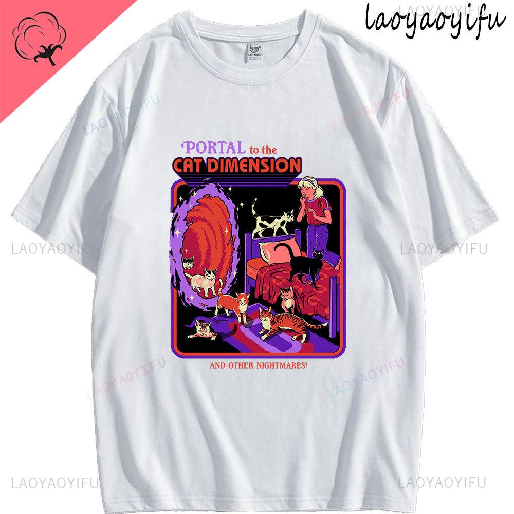 Portal To The Cat Dimension Theme 100Cotton Casual Tee Fashion High Quality Streetwear Summer Shortsleev Mens Womens ONeck