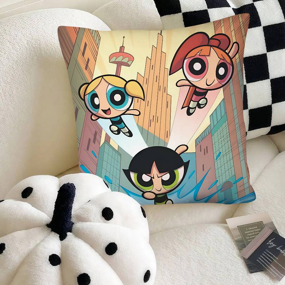 The Cartoon P-Powerpuffs Star Girls Pillow Case Square Pillow Bedroom Sofa Leisure Comfort Cushion Car Home Decoration