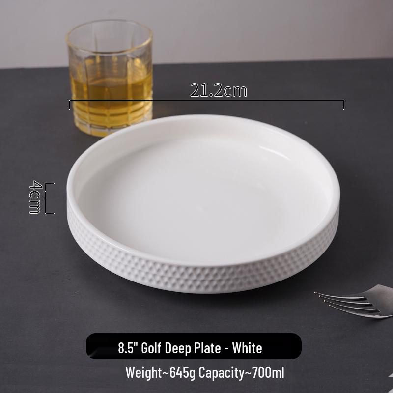 White Western-Style Deep Plate for Salad, Fish, and Steak
