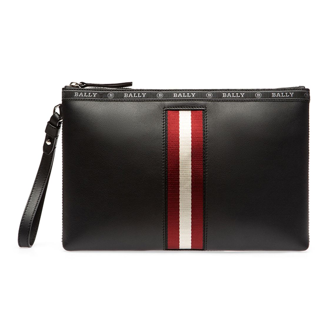 Bally Classic Red And White Striped Zipper Leather Clutch Men clutch Black HARTLAND-10/6227997 Basic Set (Bag+Dust Bag)