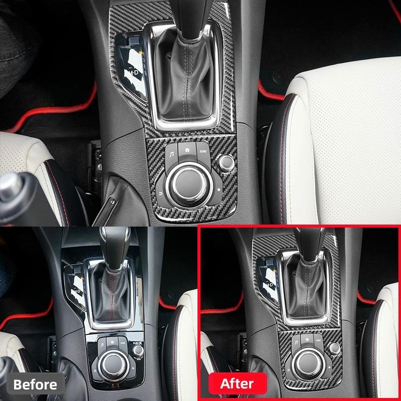 For Mazda 3 Axela 2014- Center Control Gear Panel Decor Carbon Fiber Cover Trim Strip Ide Car Interior Accessories