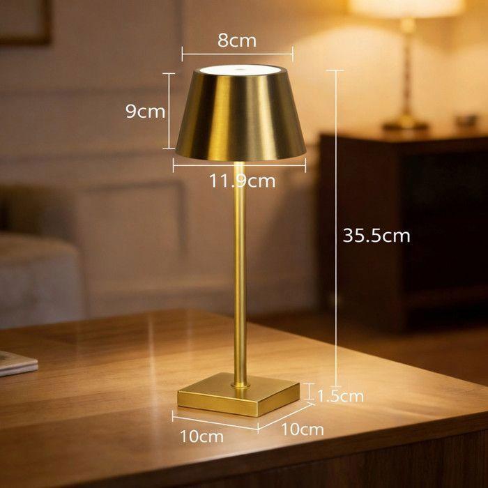 Nettlife Lampe de Table LED Rechargeable, Or, 3 Températures de Lumière, USB-C, pour Salon, Chambre, Bureau, Bar, Terrasse