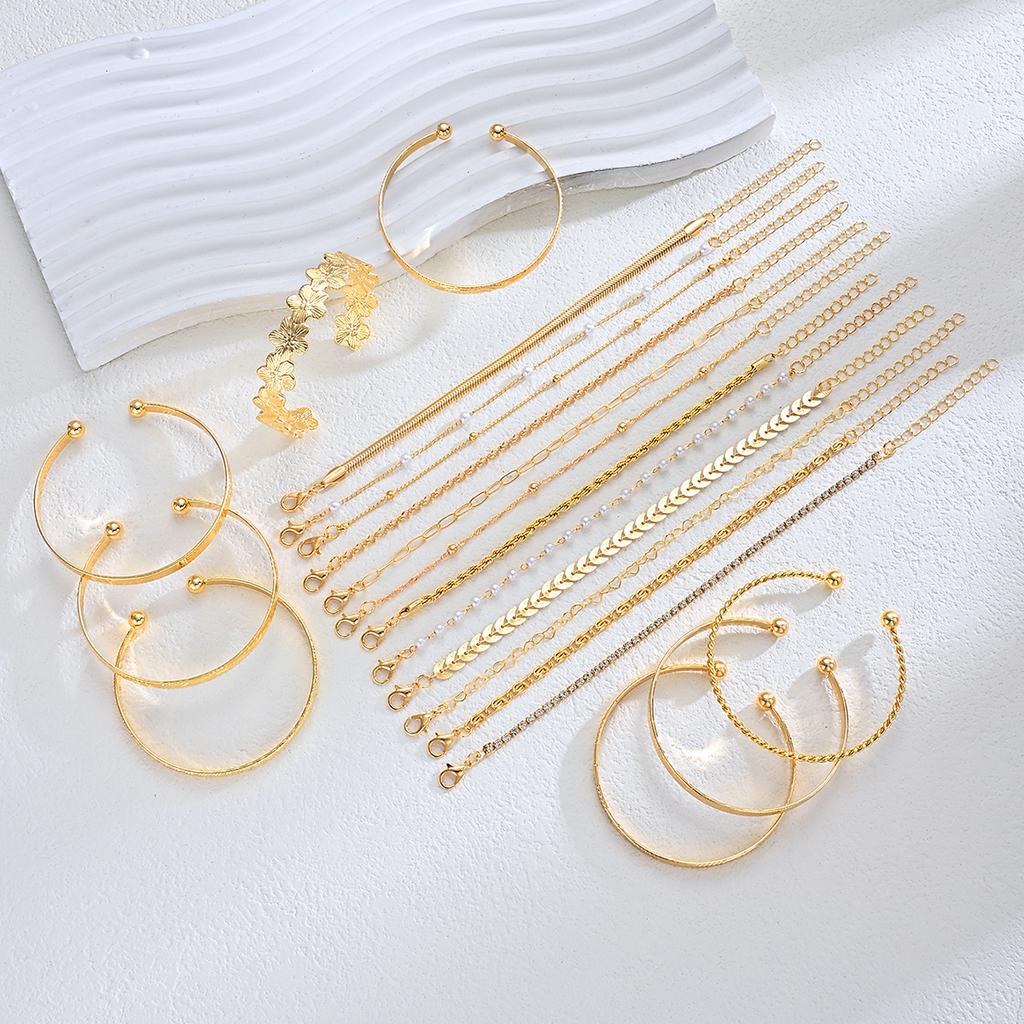 20Pcs Flower Charm Chain Bracelet Set For Women Bohemian Multilayer Adjustable Bracelets Vintage Floral Stackable Jewelry Gifts