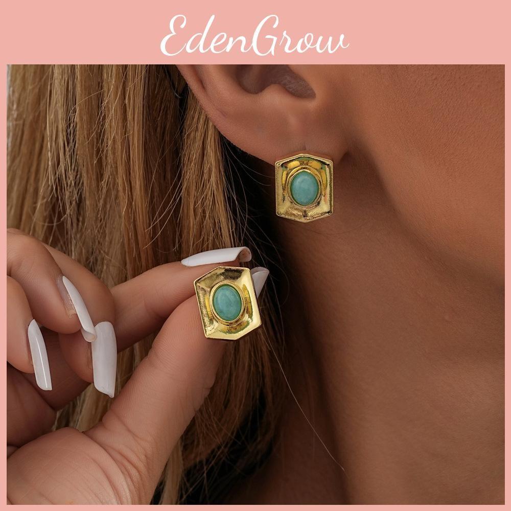 Plated Classy Gold Earrings Fashionable Natural Stone Geometric Studs Women For