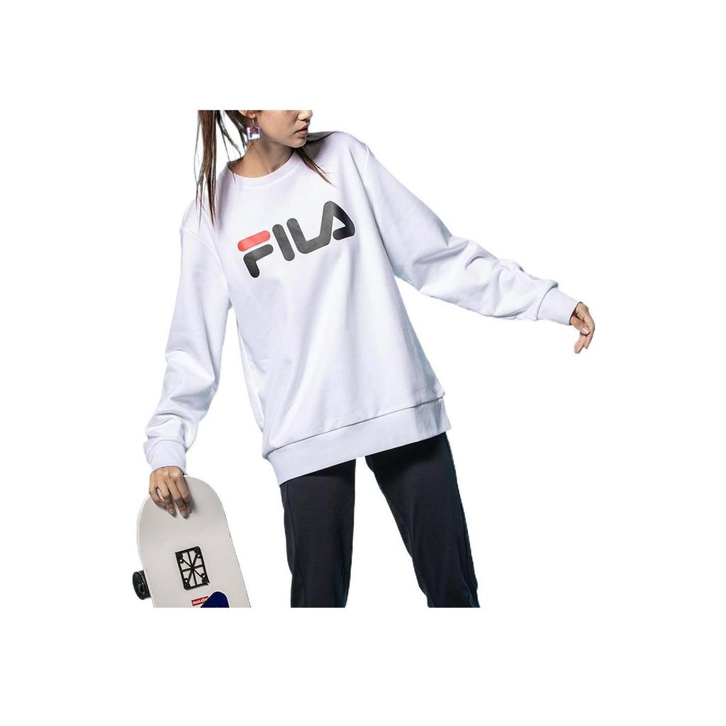 Fila Letter Logo Sports Casual Crew Neck Pullover Long Sleeve American Vintage Sweatshirt Unisex Sweatshirt White F51U144231FWT