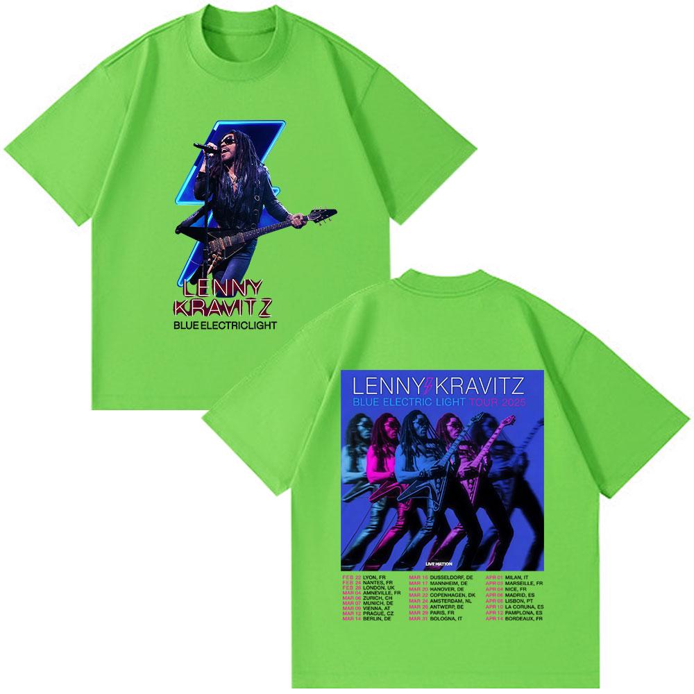 

Lenny Kravitz Blue Electric Light Tour Merch 2025 Tshirts Fans Gift Unisex Women Clothing Vintage Short Sleeve T Shirts Streetwear 4XL