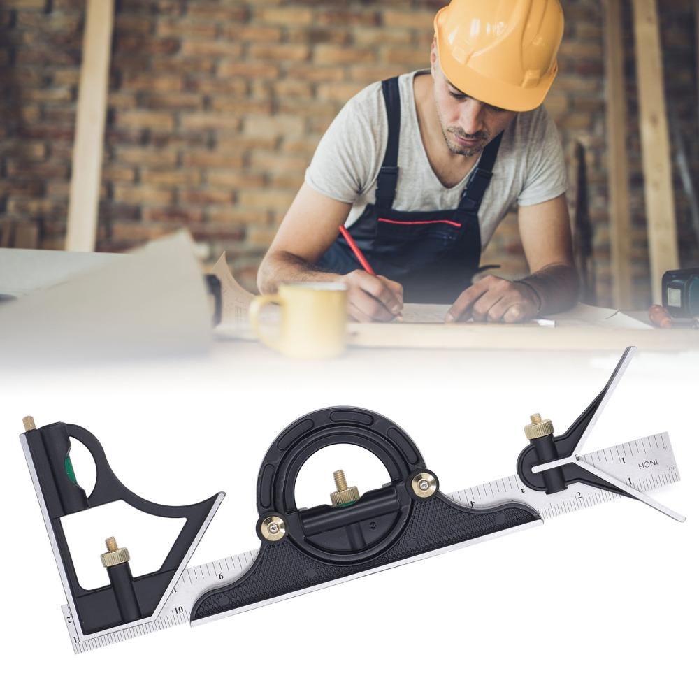 Stainless Steel Combination Square Ruler Right 90 Degree Silver Adjustable Sliding Square Woodworking Tools