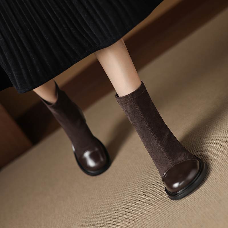 Krazing Pot Microfiber Winter Round Toe Modern Platform Size 33 Boots Size 43 Women Fashion Flock Stretch Ankle Boots