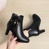 Botki na wysokim obcasie z pluszowego aksamitu Jesień Zima Nowe damskie buty bawełniane Zapinane na zamek Czarny Wodoodporne Gruby obcas Pojedyncze krótkie buty