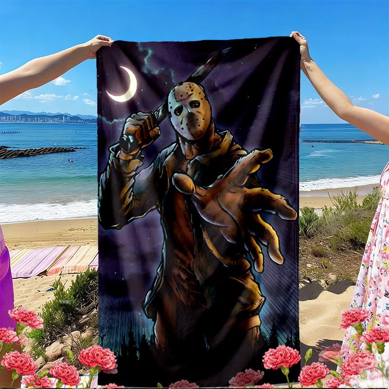 Jason Voorhees Print Beach Towel, Versatile Lightweight Absorbent Beach Towel for Pool Surf Yoga Bathroom, Perfect Birthday Holiday Gift