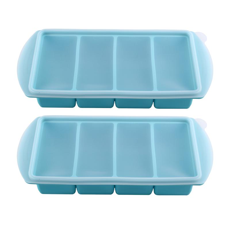 A25F-Silicone Freezer Tray With Lid-Food Molds Ice Cube Tray, Freezer Container, Freeze& Store Soup 2Pcs синий