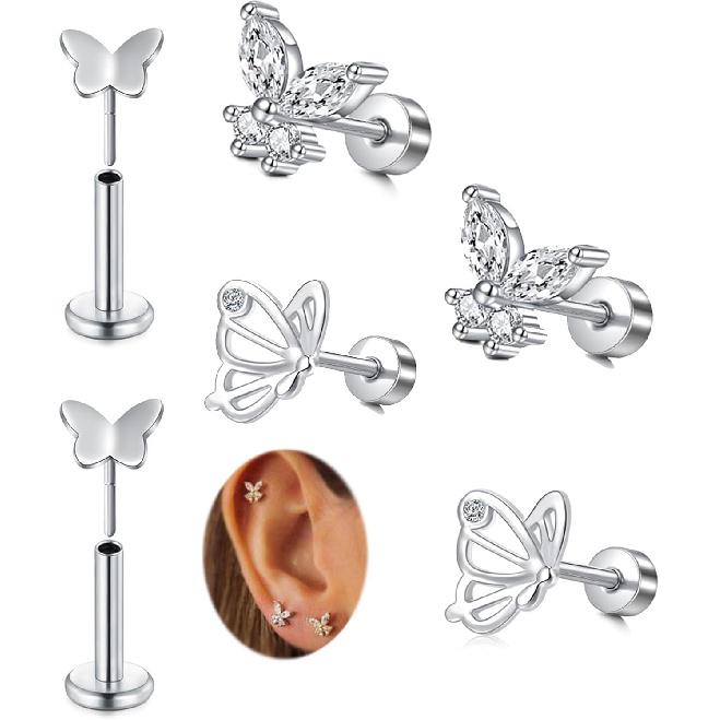 Silver Gold Cartilage Earring for Women Hypoallergenic Flat Back Earrings Threadless Helix Earring Tragus Studs 6mm Cartilage Jewelry Flatback