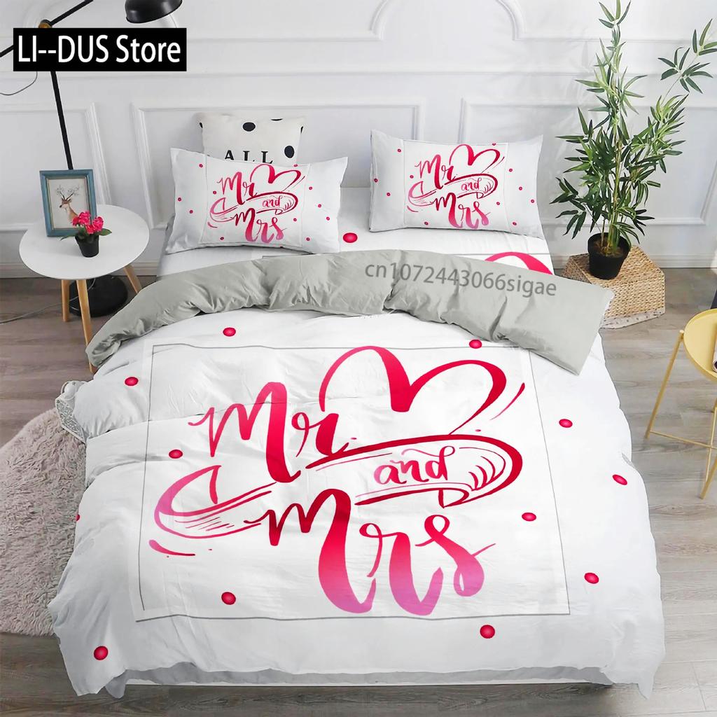 Black and White Duvet Cover Queen/King/Full Size Mr and Mrs Bedding Set 3Pieces Soft Microfiber Couple Romantic Comforter Cover