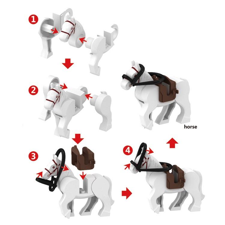 Kriegspferd, Militärwaffen, Minifiguren, Teile, Blöcke, Montage, Modellbausätze, Spielzeug, kompatibel mit großen Marken