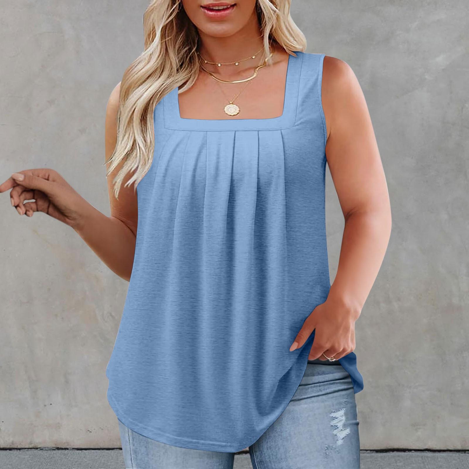 

Женский однотонный топ с квадратным вырезом, плиссированный жилет без рукавов XL